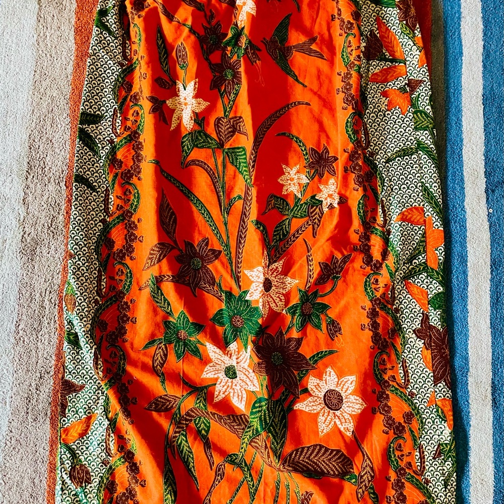 Vintage Hawaiian Floral Orange Cotton Tube Dress or Pencil Skirt 🌺